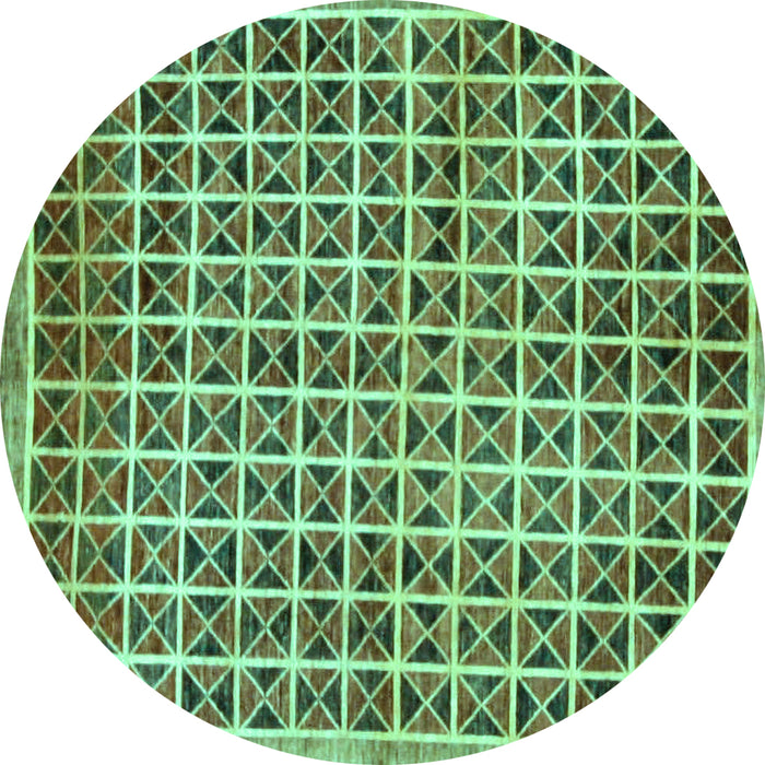 Round Machine Washable Oriental Turquoise Modern Area Rugs, wshabs15turq