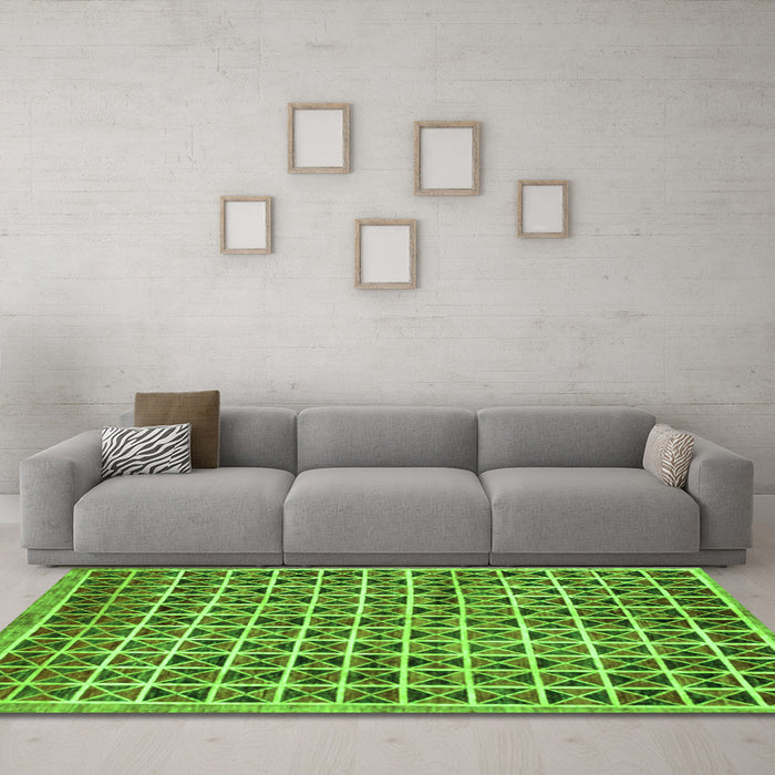 Machine Washable Oriental Green Modern Area Rugs in a Living Room,, wshabs15grn
