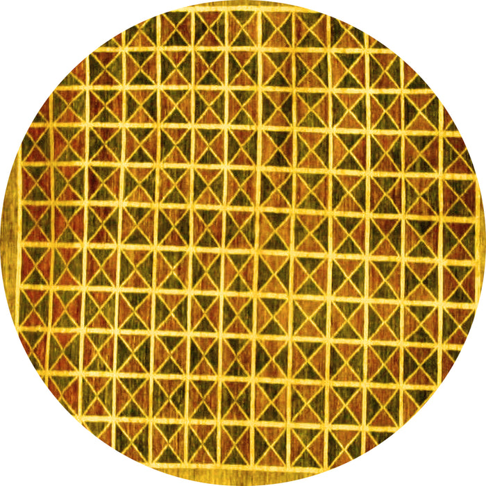 Round Machine Washable Oriental Yellow Modern Rug, wshabs15yw
