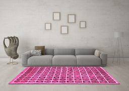 Machine Washable Oriental Pink Modern Rug in a Living Room, wshabs15pnk