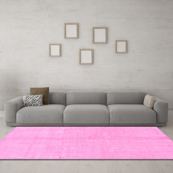 Machine Washable Solid Pink Modern Rug in a Living Room, wshabs1600pnk