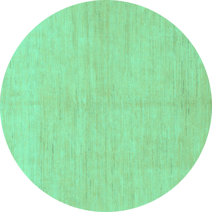 Round Machine Washable Solid Turquoise Modern Area Rugs, wshabs1602turq