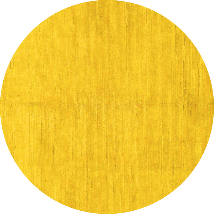 Round Machine Washable Solid Yellow Modern Rug, wshabs1602yw