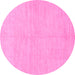 Round Machine Washable Solid Pink Modern Rug, wshabs1602pnk