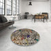 Round Abstract Tan Brown Modern Rug in a Office, abs1603