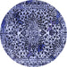 Round Machine Washable Abstract Blue Modern Rug, wshabs1603blu