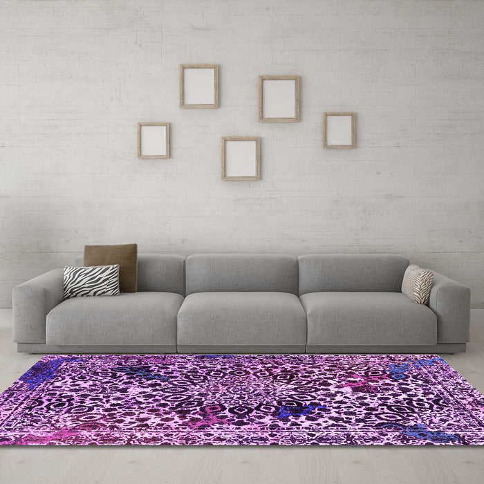 Machine Washable Abstract Purple Modern Area Rugs in a Living Room, wshabs1603pur
