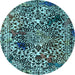 Round Abstract Light Blue Modern Rug, abs1603lblu