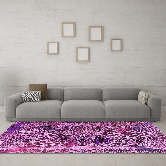 Machine Washable Abstract Pink Modern Rug in a Living Room, wshabs1603pnk