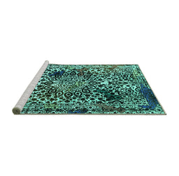 Sideview of Machine Washable Abstract Turquoise Modern Area Rugs, wshabs1603turq