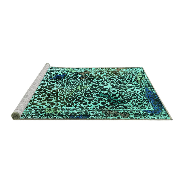 Sideview of Machine Washable Abstract Turquoise Modern Area Rugs, wshabs1603turq