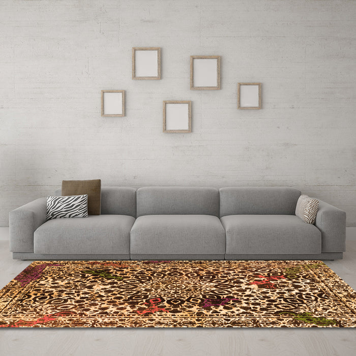 Machine Washable Abstract Orange Modern Area Rugs in a Living Room, wshabs1603org