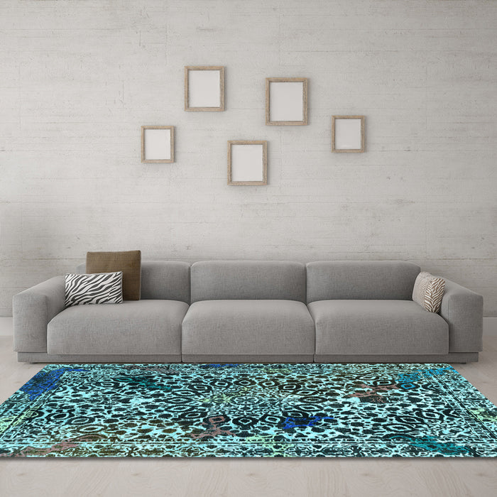 Machine Washable Abstract Light Blue Modern Rug in a Living Room, wshabs1603lblu