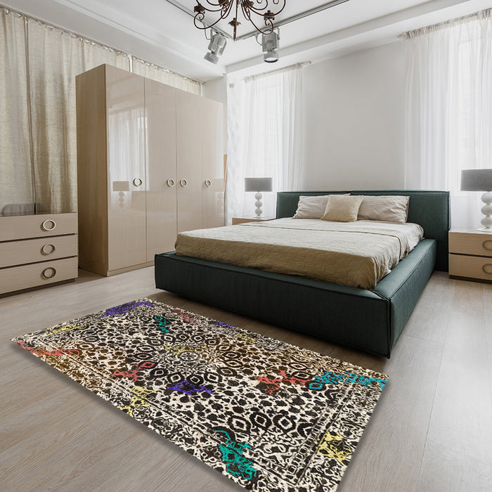 Machine Washable Abstract Tan Brown Rug in a Bedroom, wshabs1603