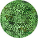 Round Machine Washable Abstract Green Modern Area Rugs, wshabs1603grn