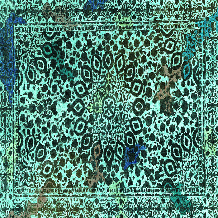 Square Machine Washable Abstract Turquoise Modern Area Rugs, wshabs1603turq