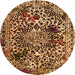 Round Machine Washable Abstract Orange Modern Area Rugs, wshabs1603org