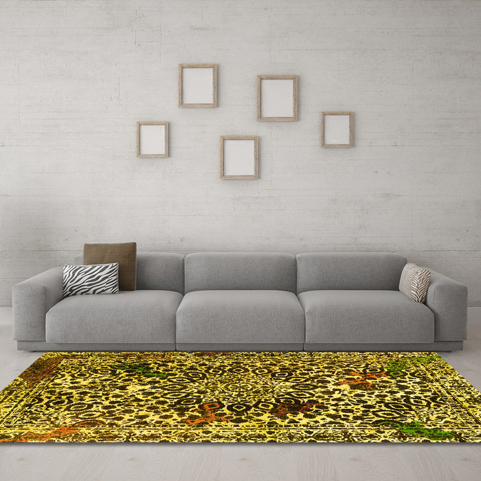 Machine Washable Abstract Yellow Modern Rug in a Living Room, wshabs1603yw