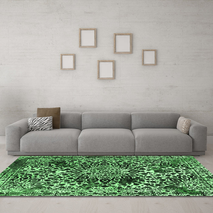 Machine Washable Abstract Emerald Green Modern Area Rugs in a Living Room,, wshabs1603emgrn