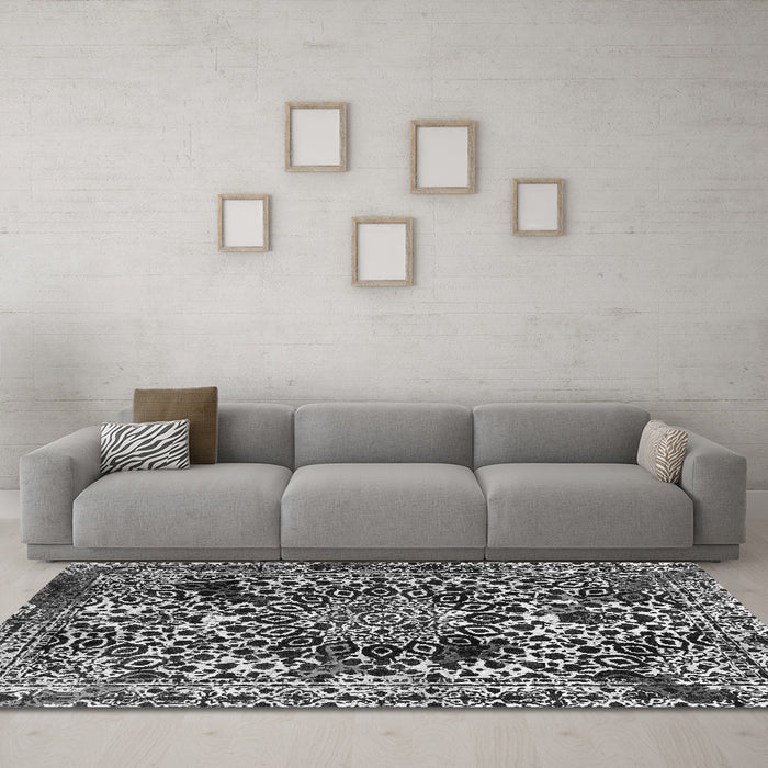 Machine Washable Abstract Gray Modern Rug in a Living Room,, wshabs1603gry