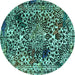 Round Machine Washable Abstract Turquoise Modern Area Rugs, wshabs1603turq