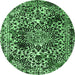 Round Machine Washable Abstract Emerald Green Modern Area Rugs, wshabs1603emgrn