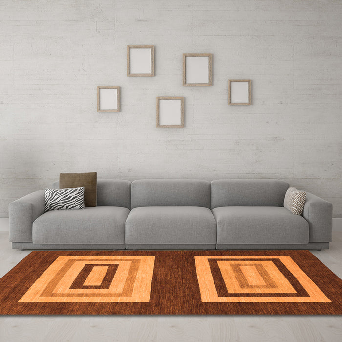 Machine Washable Abstract Orange Modern Area Rugs in a Living Room, wshabs1604org