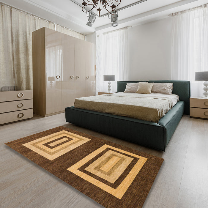 Abstract Yellow Modern Rug in a Bedroom, abs1604