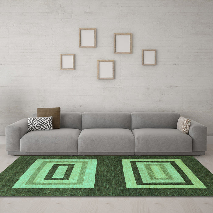 Machine Washable Abstract Turquoise Modern Area Rugs in a Living Room,, wshabs1604turq