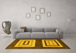 Machine Washable Abstract Yellow Modern Rug in a Living Room, wshabs1604yw