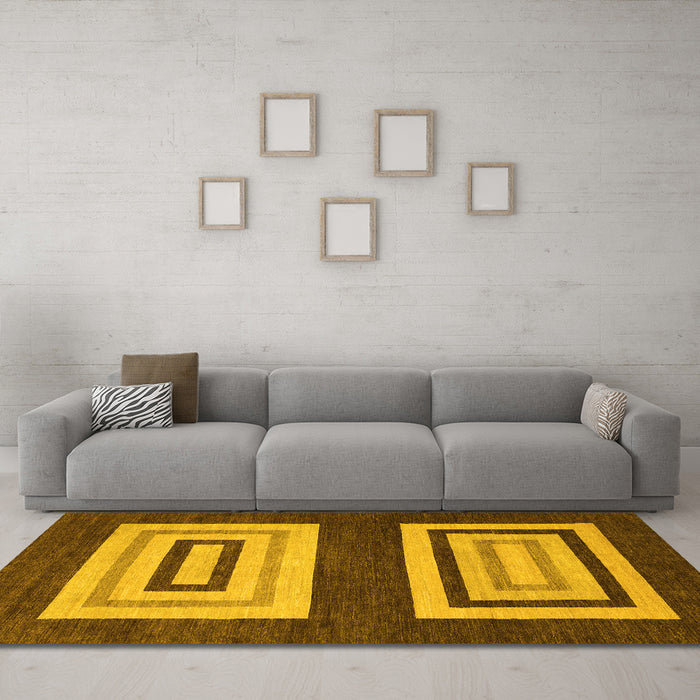 Machine Washable Abstract Yellow Modern Rug in a Living Room, wshabs1604yw