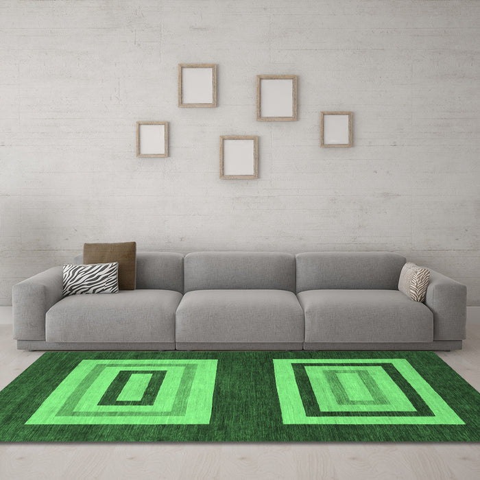 Machine Washable Abstract Emerald Green Modern Area Rugs in a Living Room,, wshabs1604emgrn