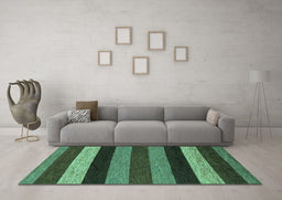 Machine Washable Abstract Turquoise Modern Area Rugs in a Living Room,, wshabs1605turq