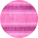 Round Machine Washable Abstract Pink Modern Rug, wshabs1606pnk