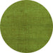 Round Machine Washable Abstract Green Modern Area Rugs, wshabs1607grn