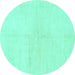 Round Machine Washable Solid Turquoise Modern Area Rugs, wshabs1608turq