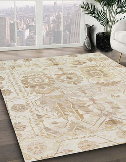 Machine Washable Abstract Tan Brown Gold Rug in a Family Room, wshabs1609