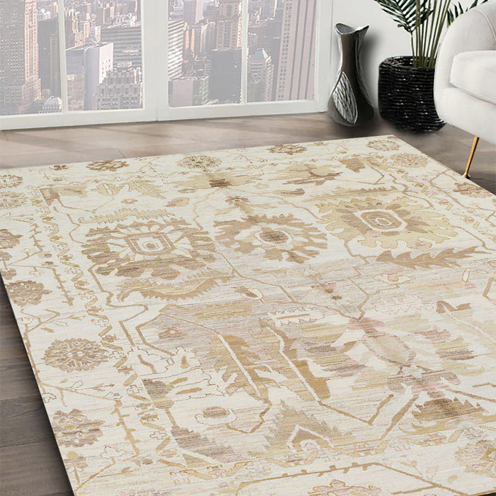 Abstract Tan Brown Gold Modern Rug in Family Room, abs1609