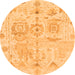 Round Machine Washable Abstract Orange Modern Area Rugs, wshabs1609org