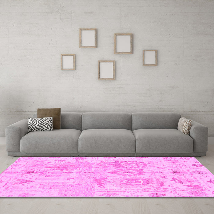 Machine Washable Abstract Pink Modern Rug in a Living Room, wshabs1609pnk