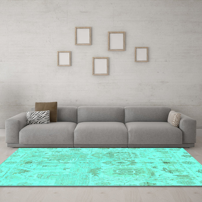 Machine Washable Abstract Turquoise Modern Area Rugs in a Living Room,, wshabs1609turq