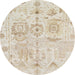 Round Abstract Tan Brown Gold Modern Rug, abs1609