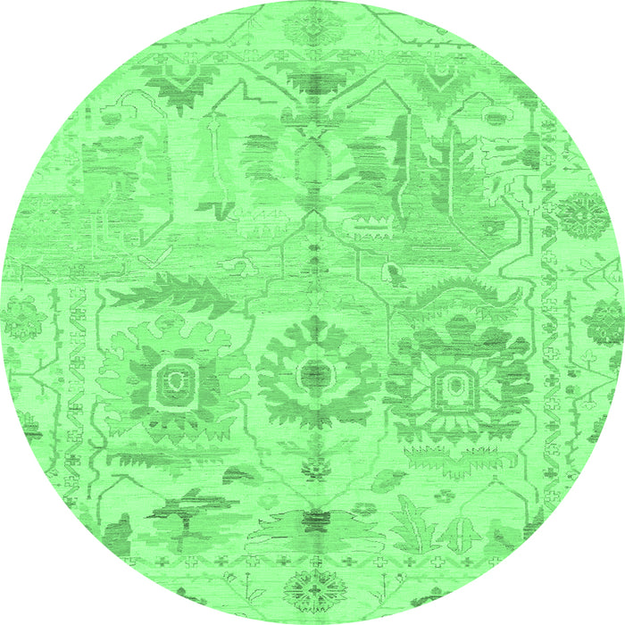 Round Machine Washable Abstract Emerald Green Modern Area Rugs, wshabs1609emgrn