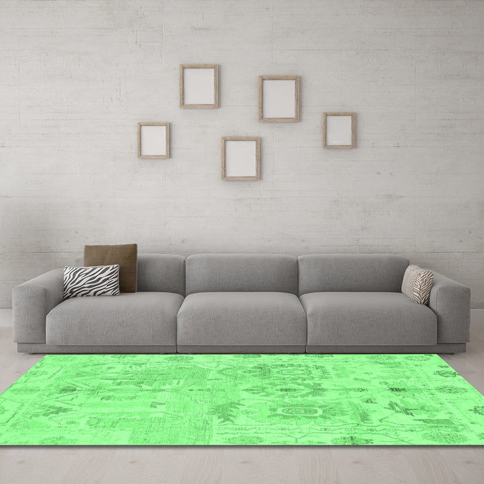 Machine Washable Abstract Emerald Green Modern Area Rugs in a Living Room,, wshabs1609emgrn
