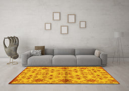 Machine Washable Abstract Yellow Modern Rug in a Living Room, wshabs160yw