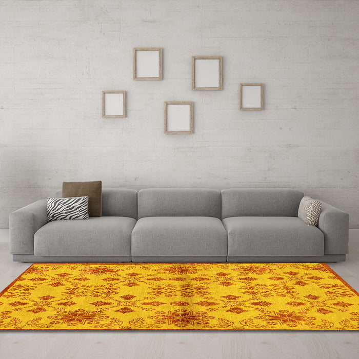 Machine Washable Abstract Yellow Modern Rug in a Living Room, wshabs160yw