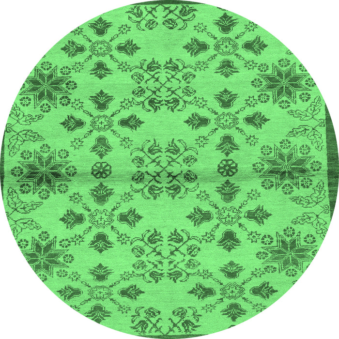 Round Machine Washable Abstract Emerald Green Modern Area Rugs, wshabs160emgrn