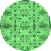 Round Machine Washable Abstract Emerald Green Modern Area Rugs, wshabs160emgrn