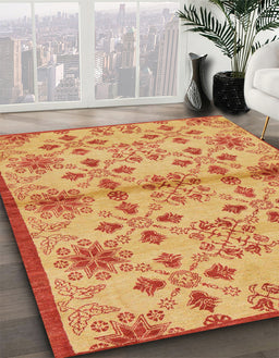 Machine Washable Abstract Orange Red Rug in a Family Room, wshabs160