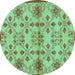 Round Machine Washable Abstract Turquoise Modern Area Rugs, wshabs160turq